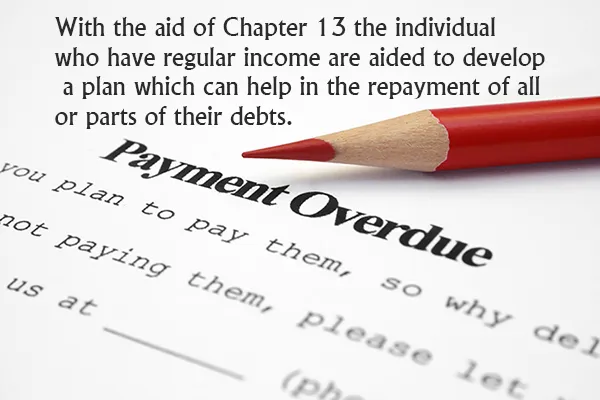 With the aid of Chapter 13 the individual who have regular income are aided to develop a plan which can help in the repayment of all or parts of their debts.